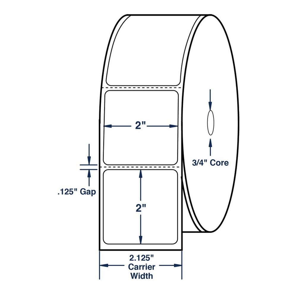 2" x 2" White General Purpose Direct Print Thermal Labels, Perfed, 300 per roll (24 Rolls per Carton) - Image 2