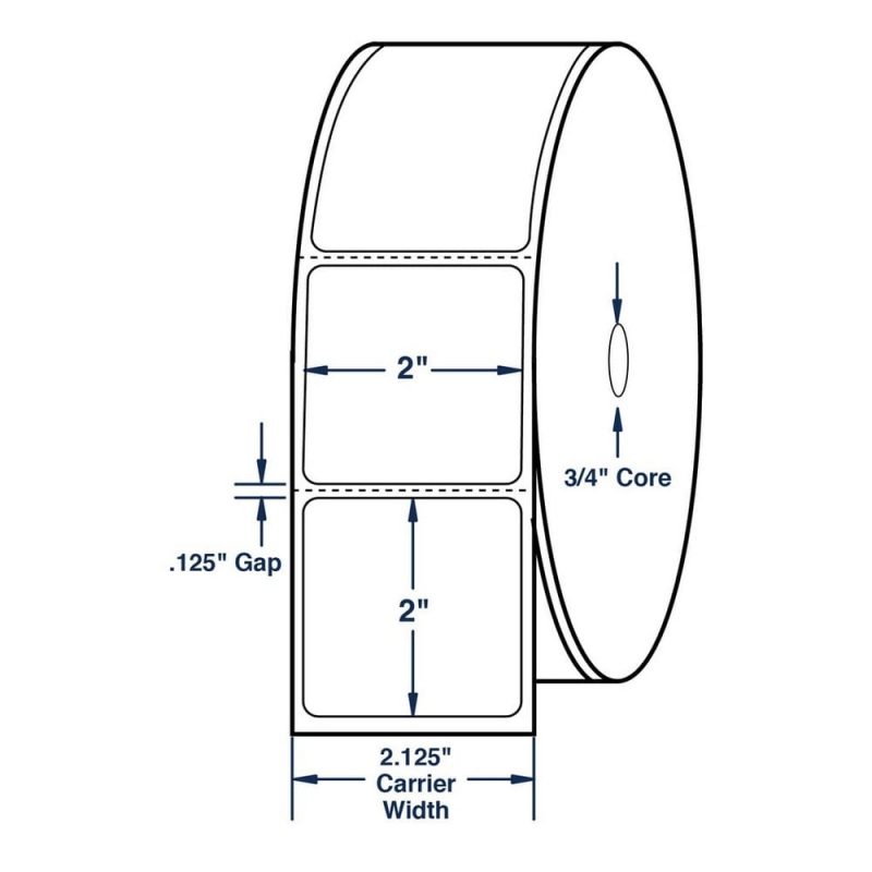 2" x 2" White General Purpose Direct Print Thermal Labels, Perfed, 300 per roll (24 Rolls per Carton)