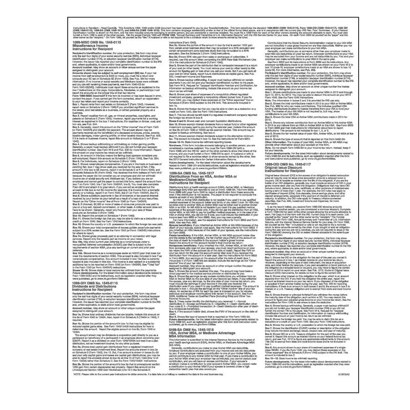 TFP 1099 Blank for 1099-MISC, 1099-OID, 1099-DIV and 1099-SA - Pack of 100