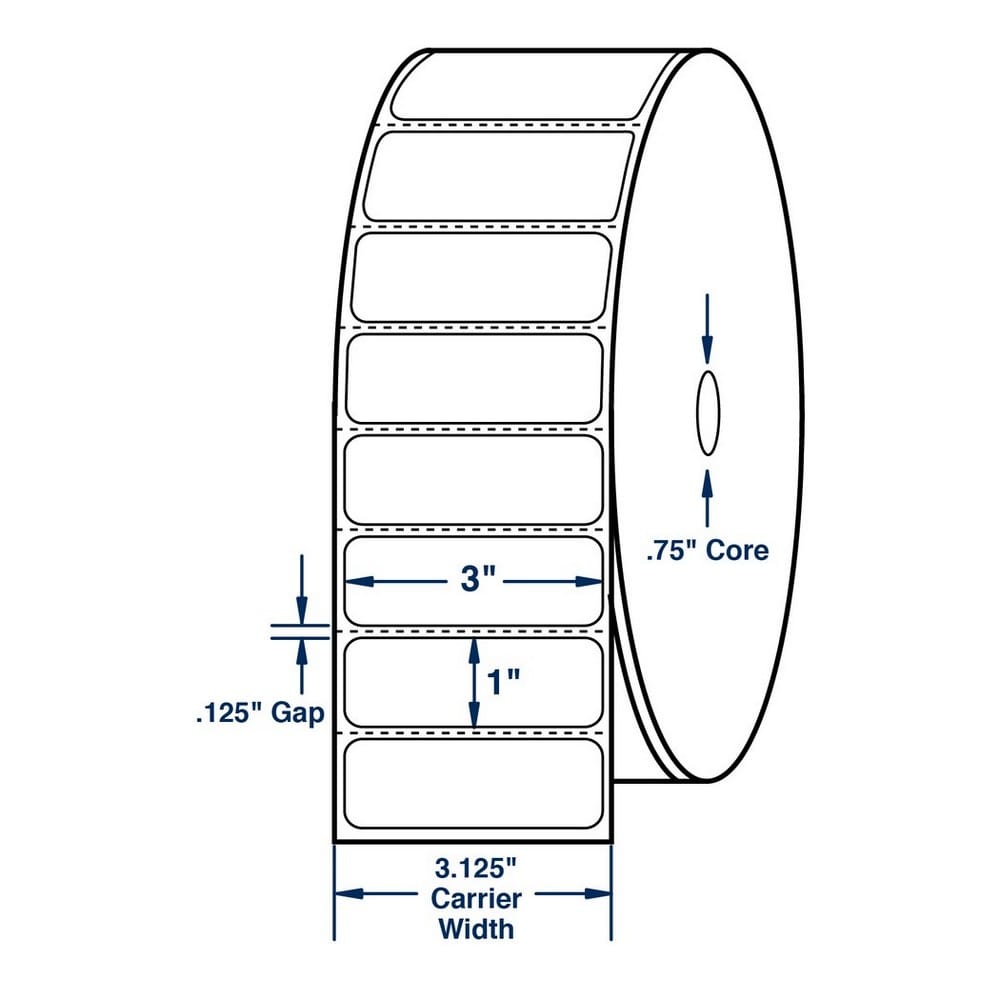 3" x 1" White General Purpose Direct Print Thermal Labels, Perfed, 550 per roll (24 Rolls per Carton)