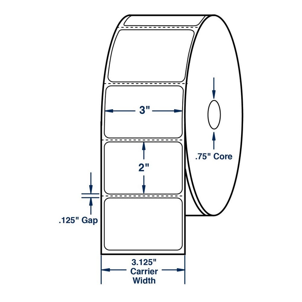 3" x 2" White General Purpose Direct Print Thermal Labels, Perfed, 300 per roll (24 Rolls per Carton)