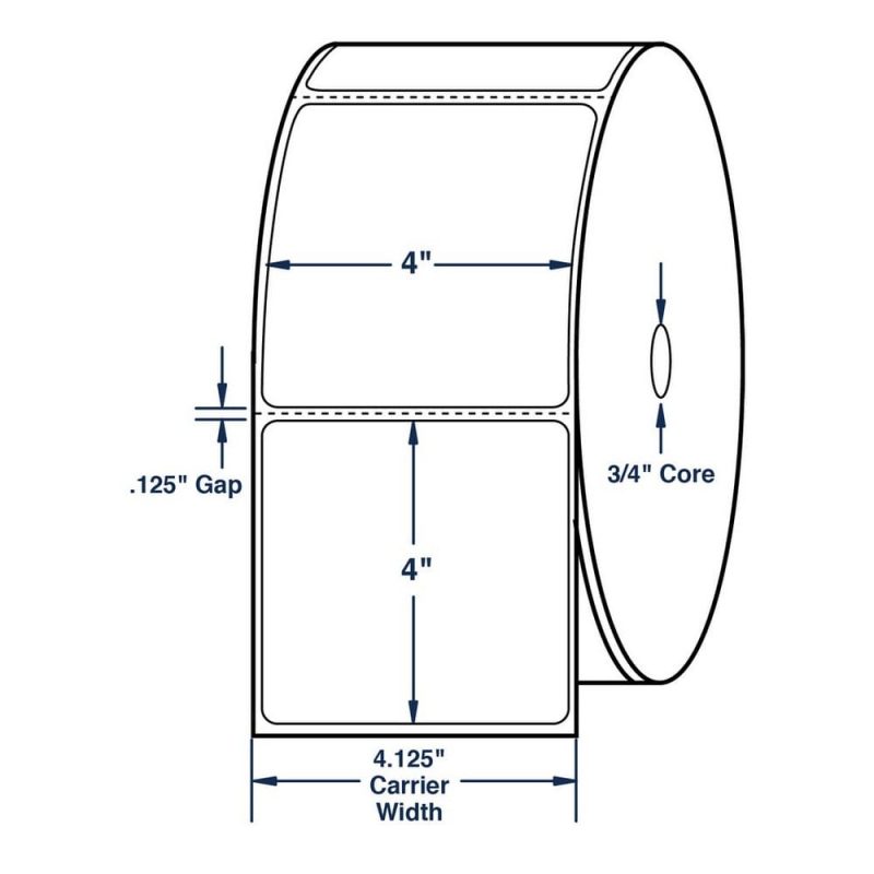 4" x 4" White General Purpose Direct Print Thermal Labels, Perfed, 150 per roll (24 Rolls per Carton)
