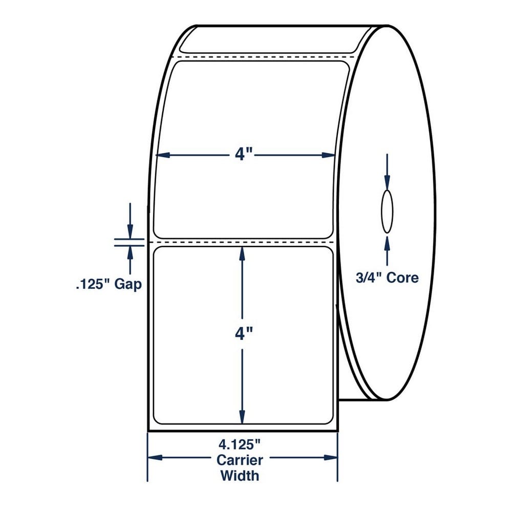 4" x 4" White General Purpose Direct Print Thermal Labels, Perfed, 150 per roll (24 Rolls per Carton)