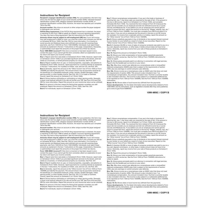 TFP 1099-NEC Blank with Backer Instructions Copy B - Pack of 1500
