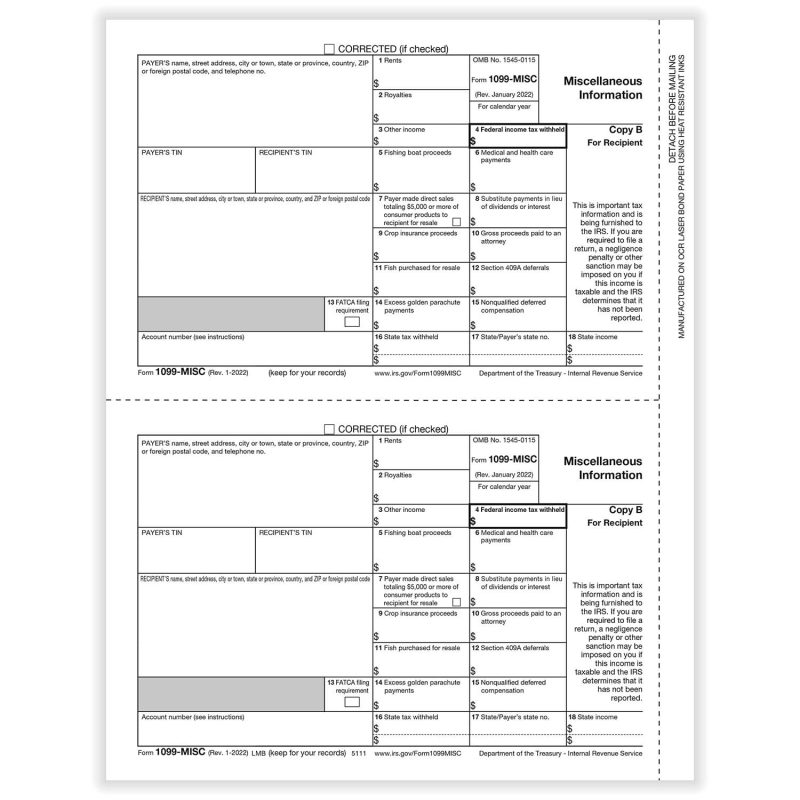 TFP 1099-MISC Recipient Copy B - Pack of 100
