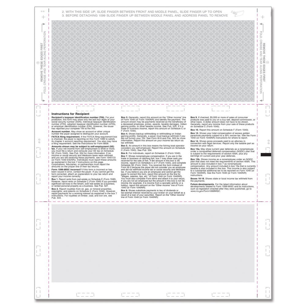 TFP 11" Printed 1099-MISC Copy B, 2 – Z-Fold Simplex - Pack of 500 - Image 2