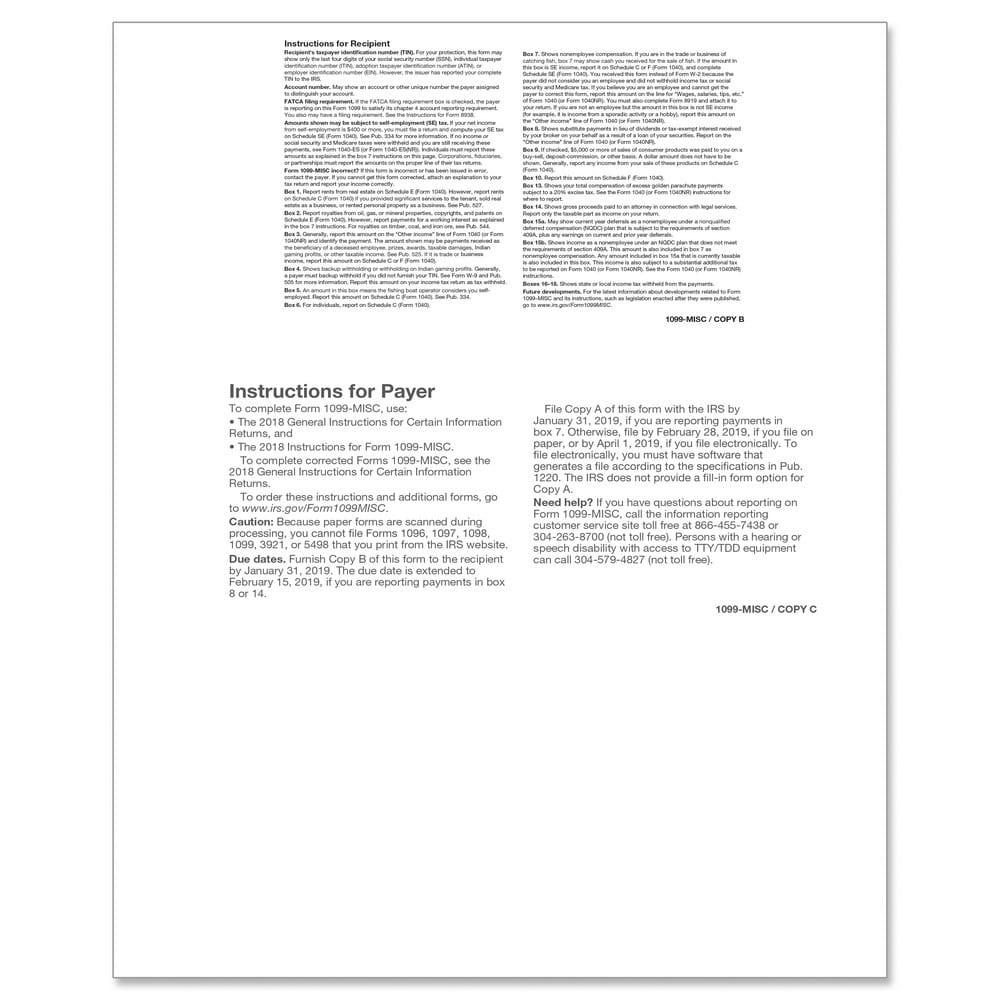 1099-MISC 3-Up Recipient Copy B and State or File Copy, 500 sheets, 1 forms per sheet, 500 forms - Image 2