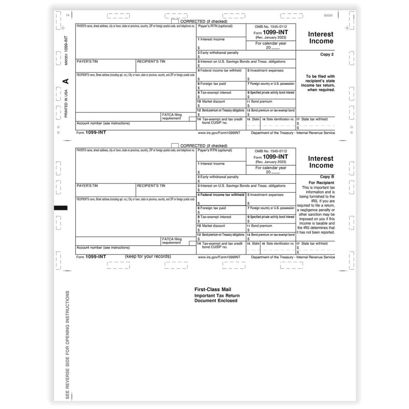 TFP 11" 1099-INT Copy B – Z-Fold Simplex - Pack of 500