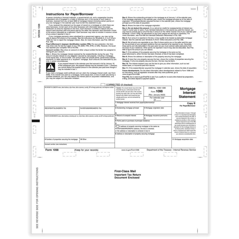 TFP 11" Printed 1098 Copy B – Z-Fold Simplex - Pack of 500