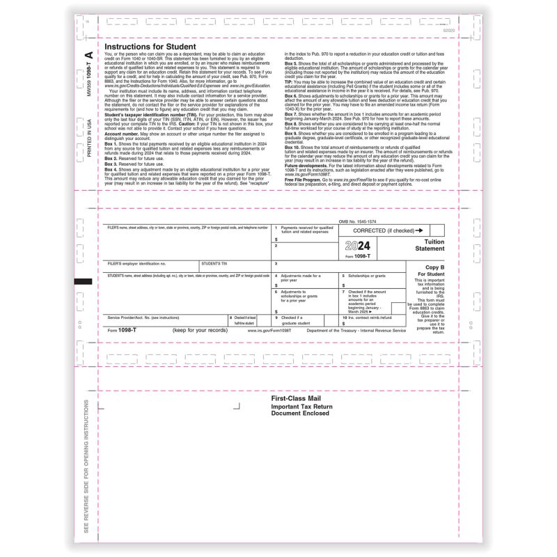 TFP 11" Printed 1098-T Copy B – Z-Fold Simplex - Pack of 500
