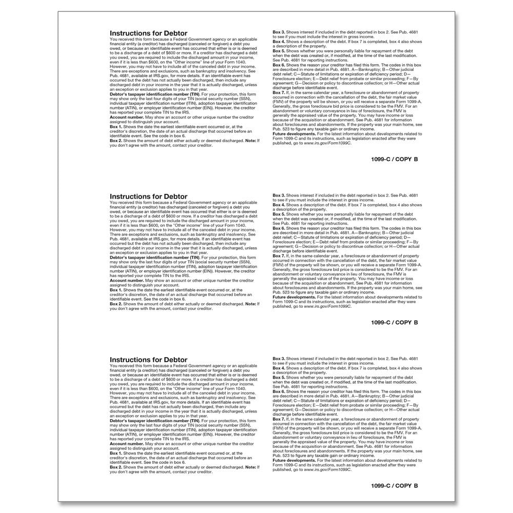 TFP 1099-C Debtor Copy B - Pack of 100 - Image 2