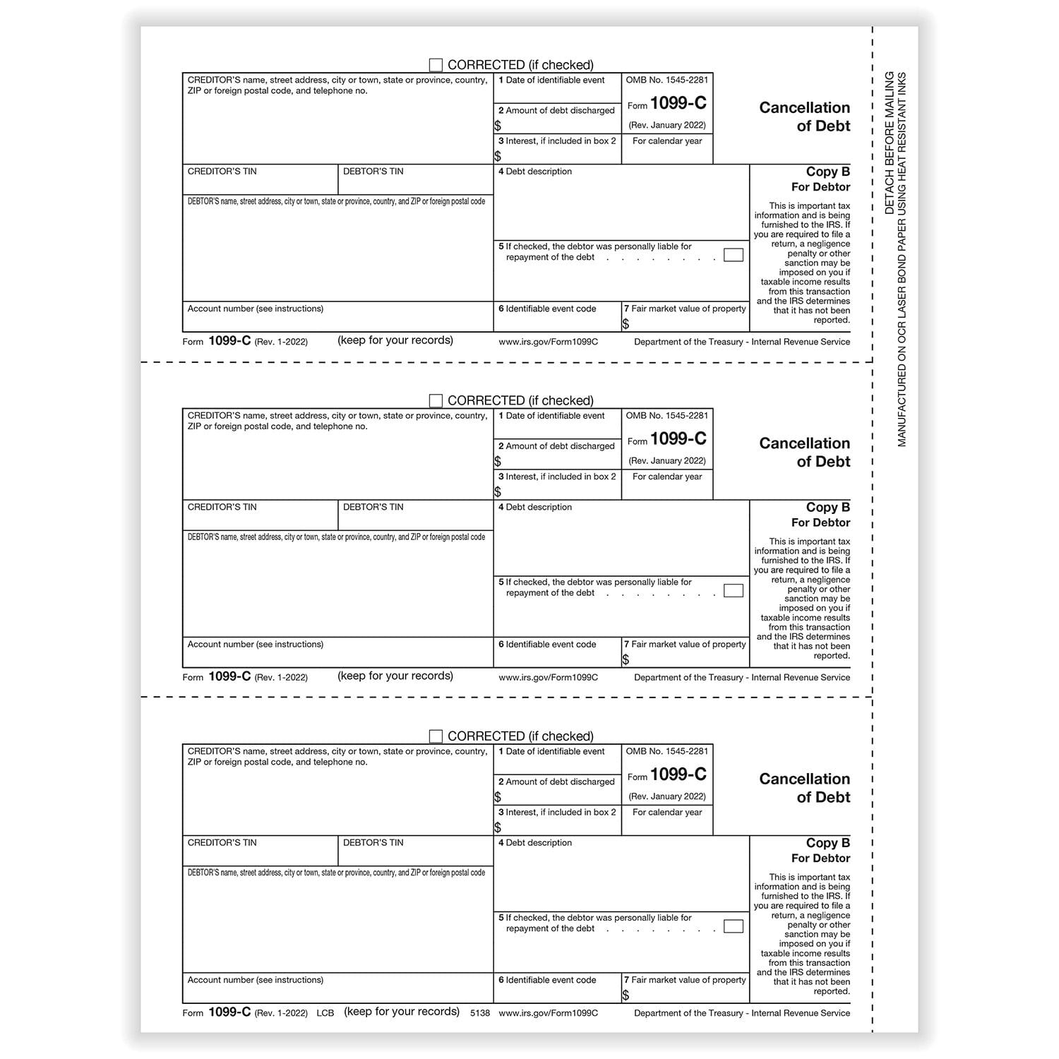 TFP 1099-C Debtor Copy B - Pack of 100