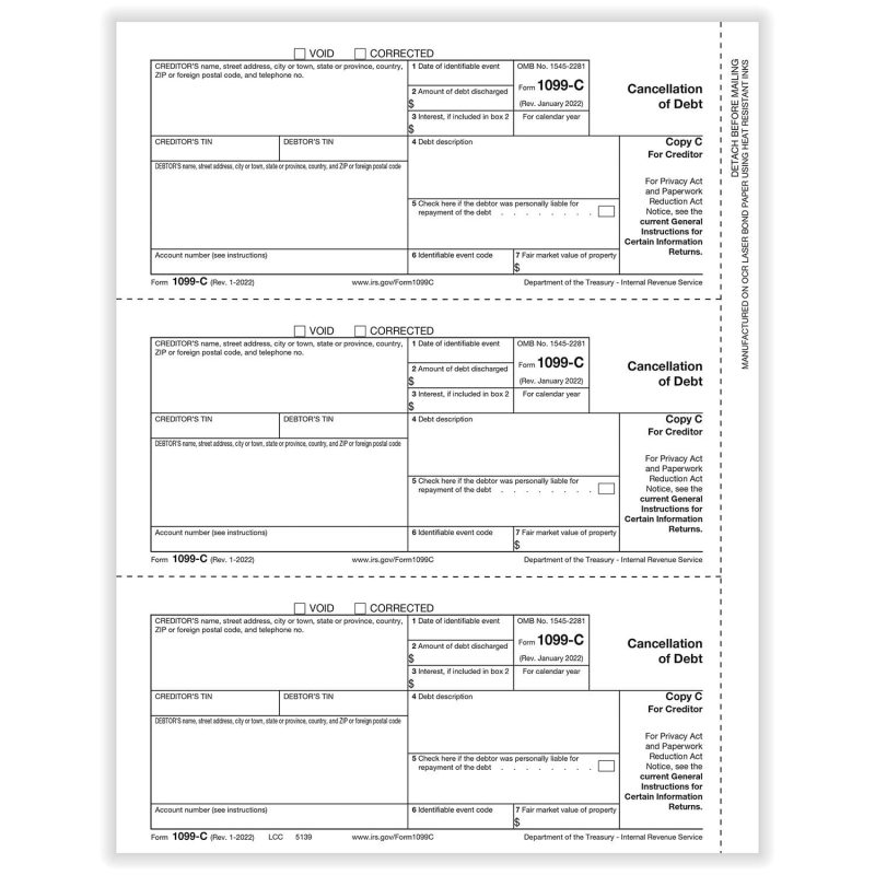 TFP 1099-C Creditor Copy C - Pack of 100