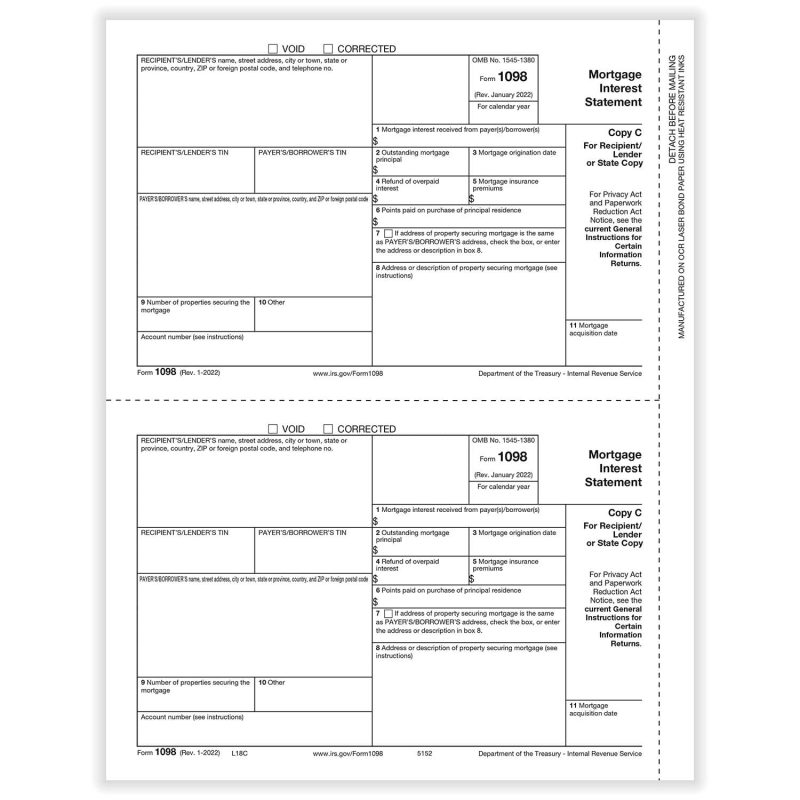 TFP 1098 Recipient/Lender Copy C and/or State Copy - Pack of 1000