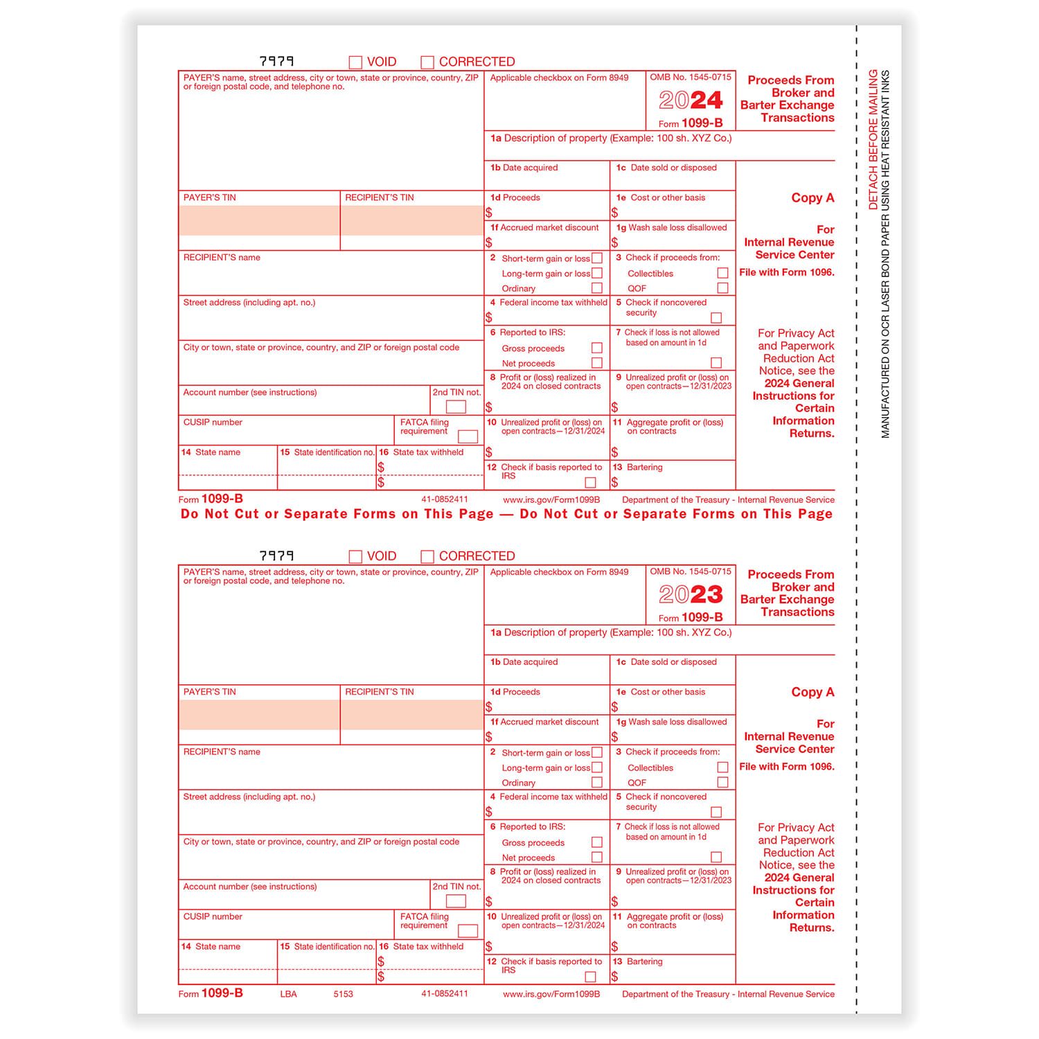 TFP 1099-B Federal Copy A - Pack of 100