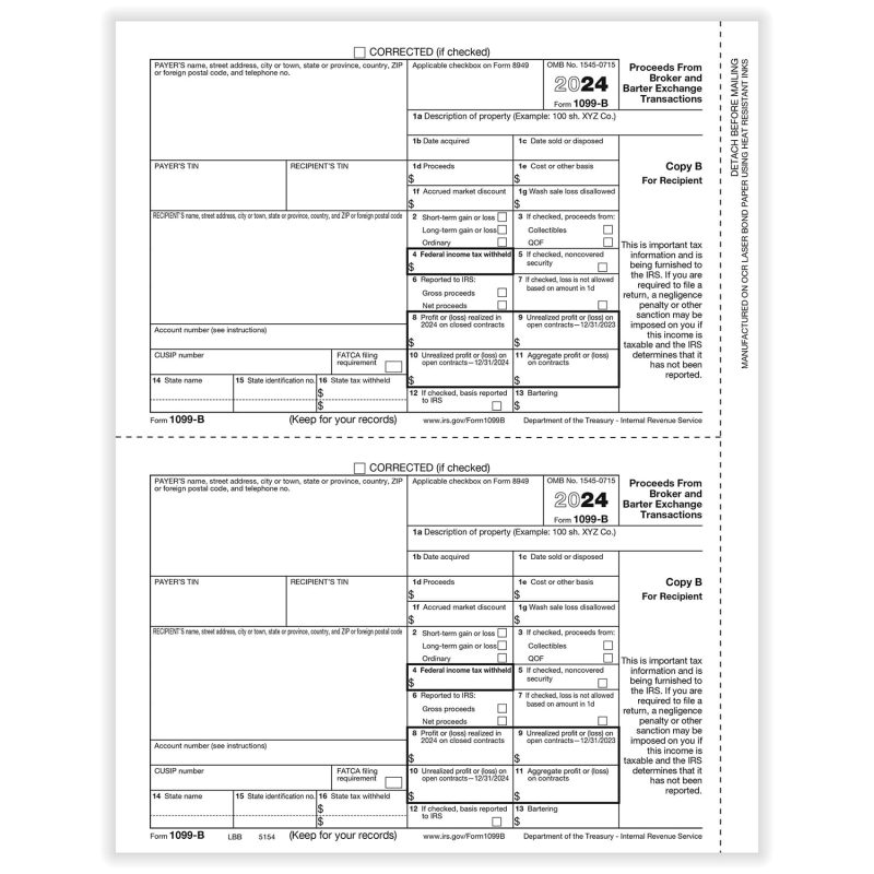 1099-B Recipient Copy B, 25 sheets, 2 forms per sheet, 50 forms
