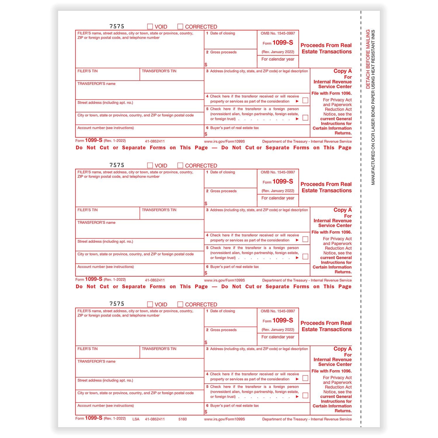 TFP 1099-S Federal Copy A - Pack of 150
