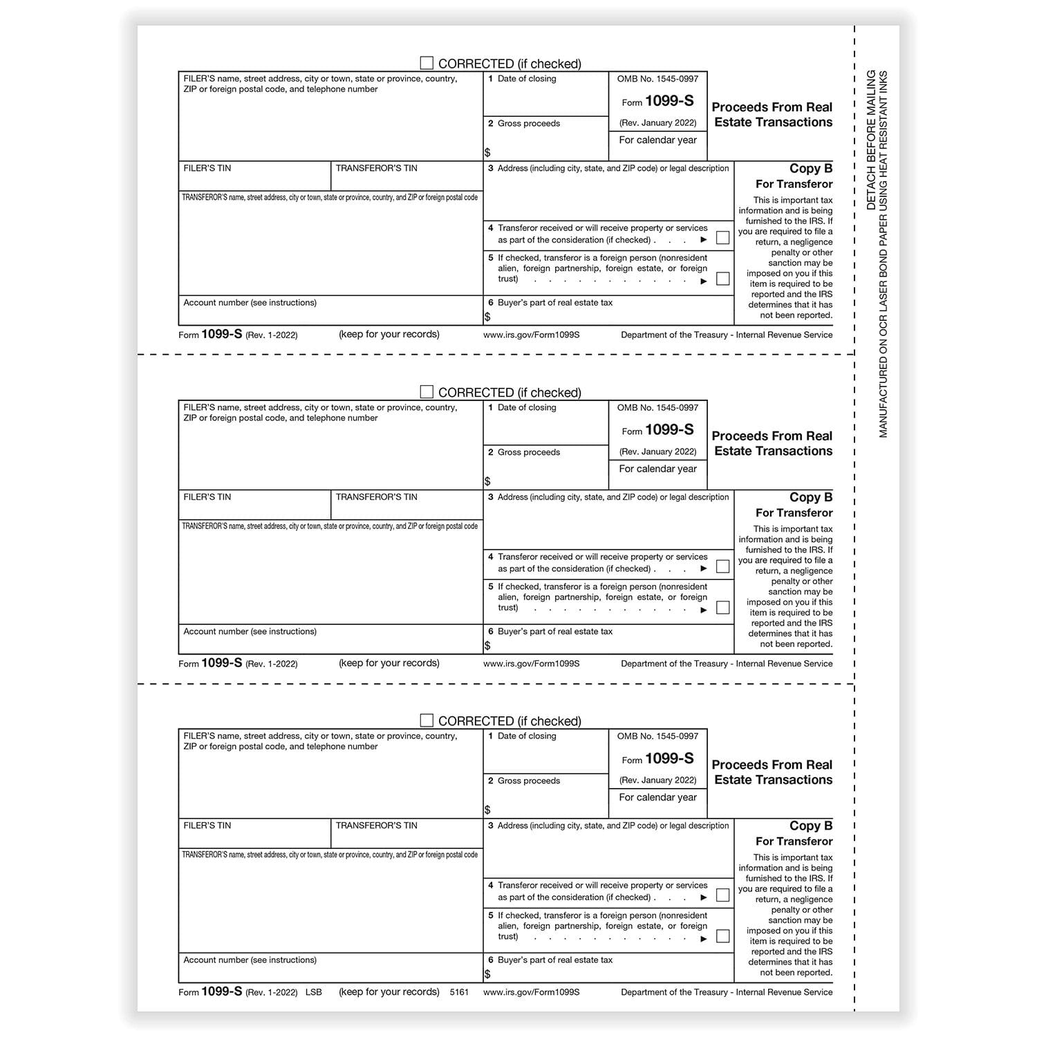 TFP 1099-S Transfer or Copy B - Pack of 1000