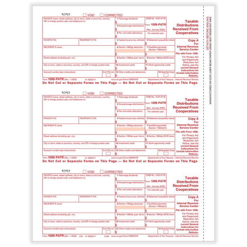 TFP 1099-PATR Federal Copy A - Pack of 100
