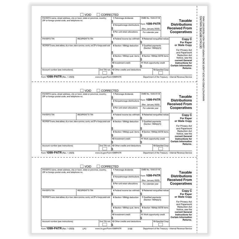 TFP 1099-PATR Payer Copy C and/or State/Copy - Pack of 100