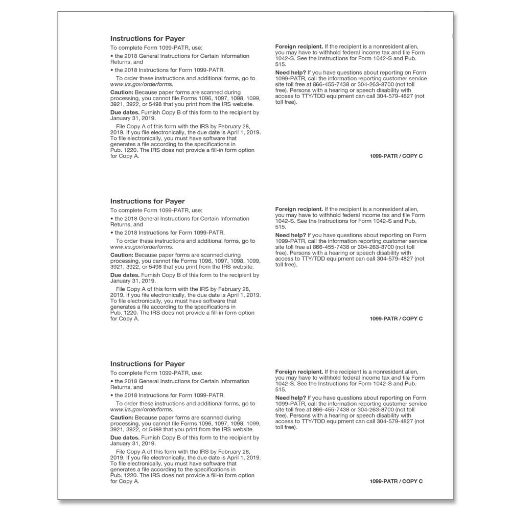 TFP 1099-PATR Payer Copy C and/or State/Copy - Pack of 100 - Image 2