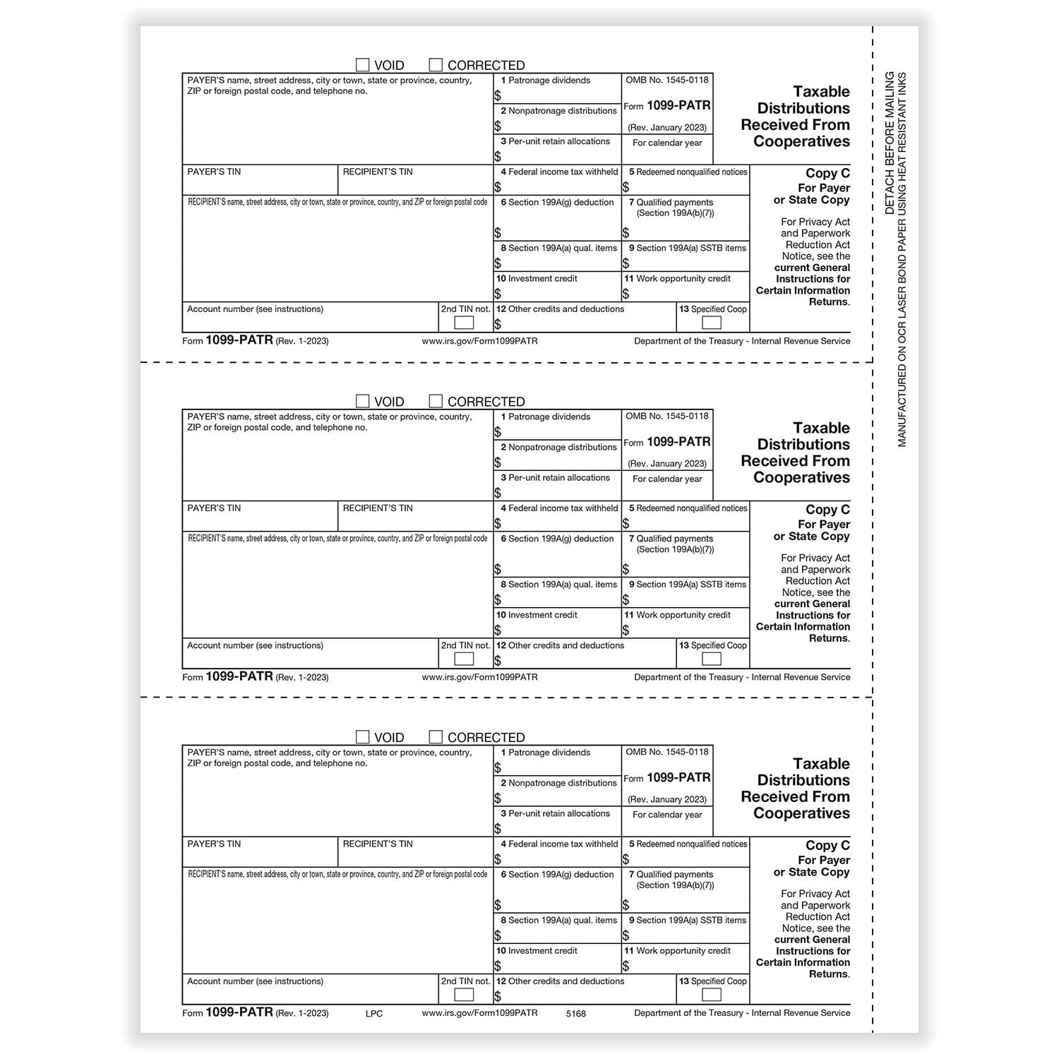 TFP 1099-PATR Payer Copy C and/or State/Copy - Pack of 100