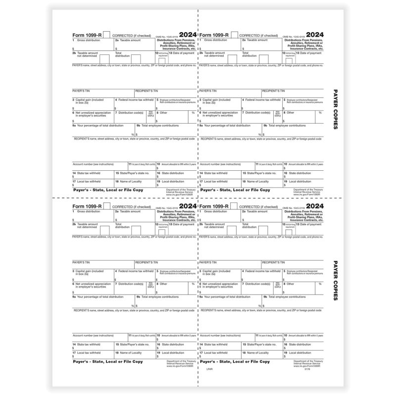 TFP 1099-R 4-Up Box Payer, State, Local or File Copy D, 1, 1, 1 - Pack of 100