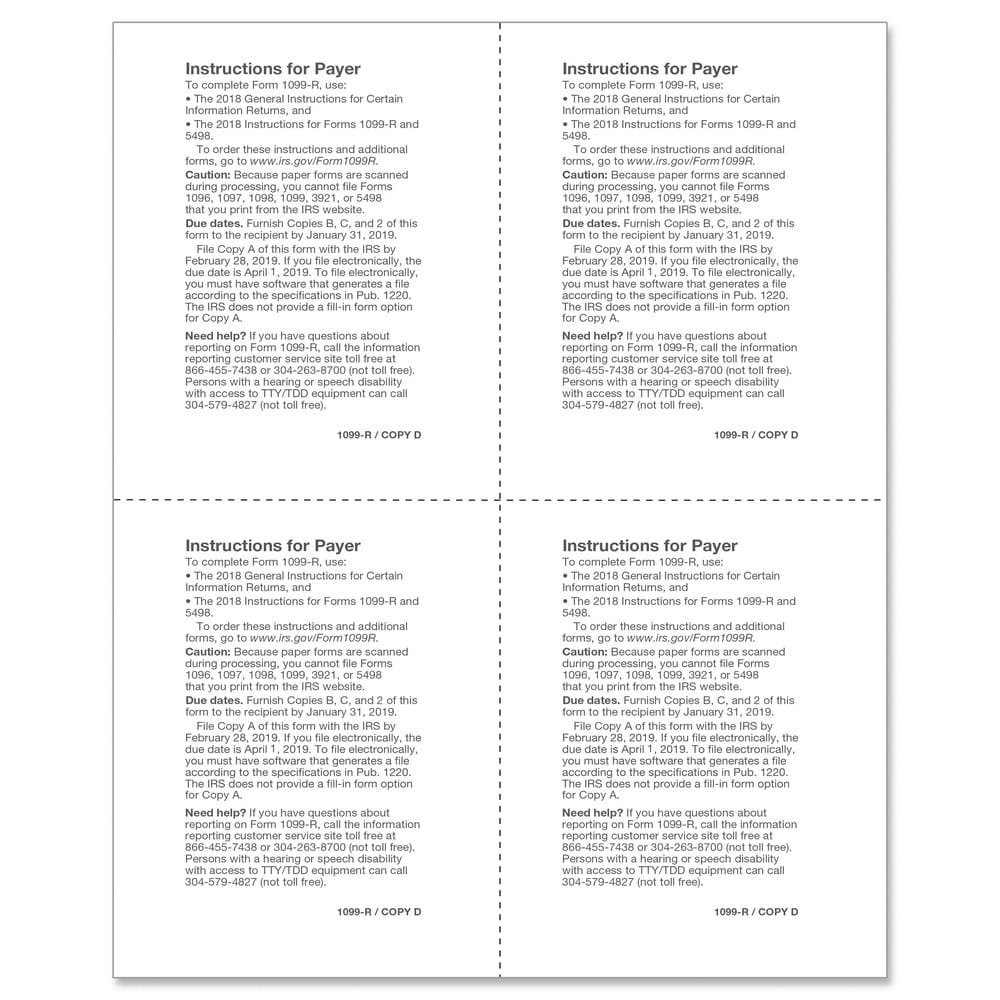TFP 1099-R 4-Up Box Payer, State, Local or File Copy D, 1, 1, 1 - Pack of 1000 - Image 2