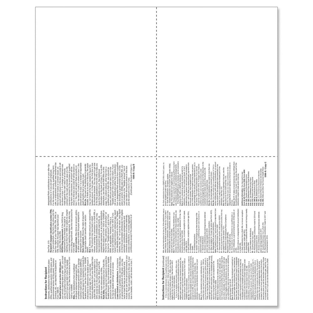 1099-R Blank 4-Up Box w/ Copy B and C Backer - 500 sheets, 1 form per sheet, 500 forms - Image 2