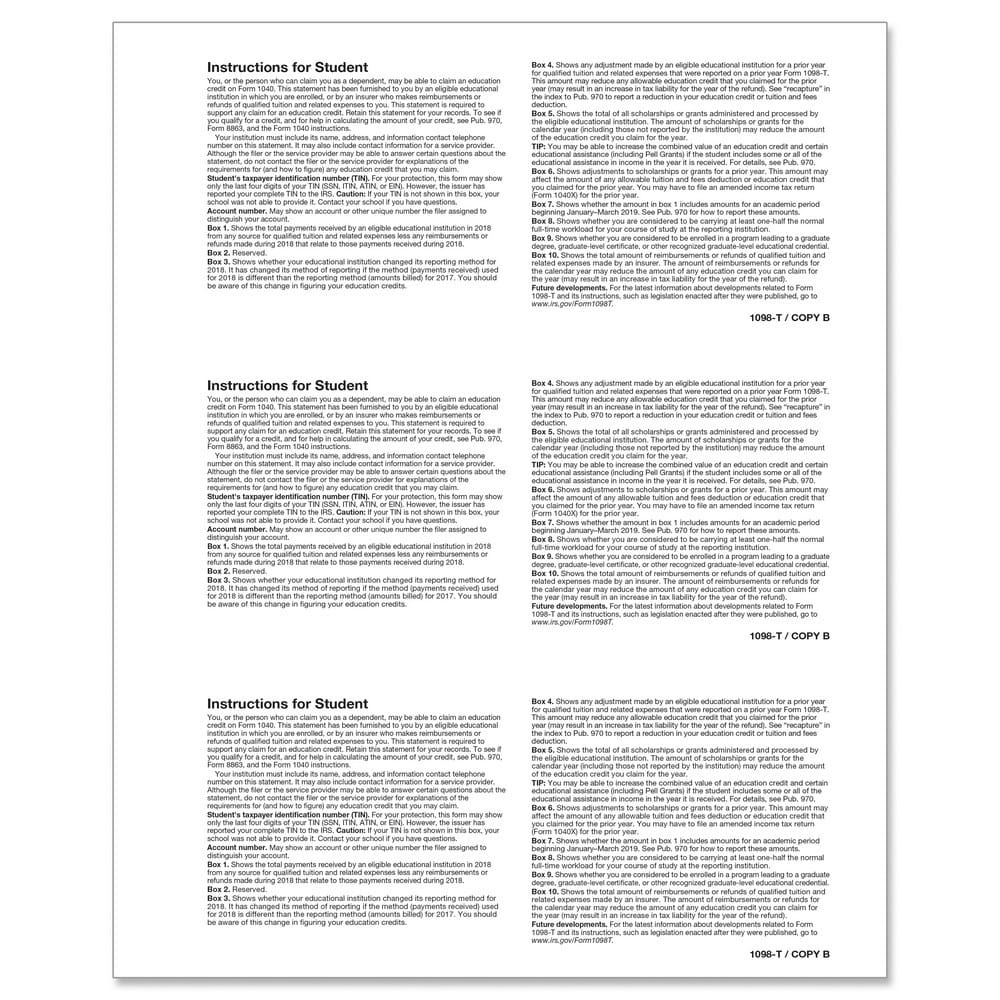 1098-T Student Copy B - 500 sheets, 3 forms per sheet, 1500 forms - Image 2