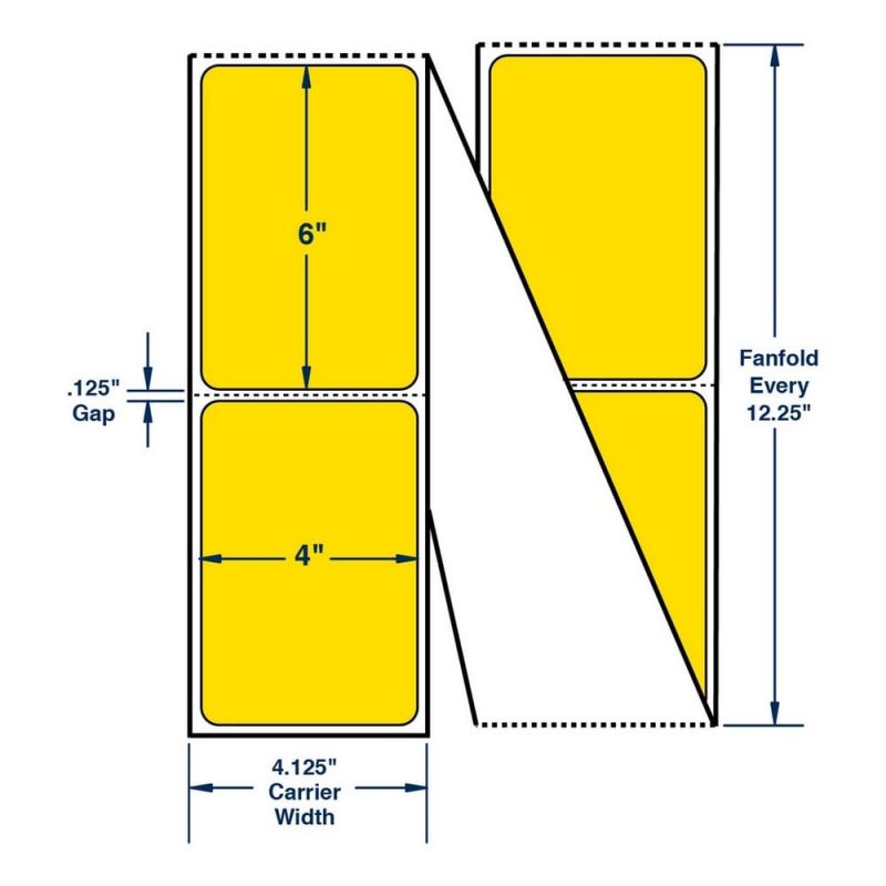 4" x 6" One Across Thermal Transfer Labels. Color: Fluorescent Yellow. (2000 Labels Per Roll, 2 Stacks per Carton)