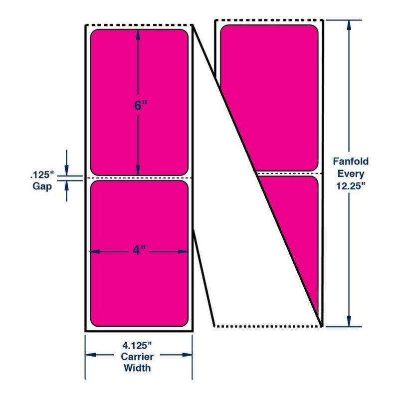 4" x 6" One Across Thermal Transfer Labels. Color: Fluorescent Pink. (2000 Labels Per Roll, 2 Stacks per Carton)
