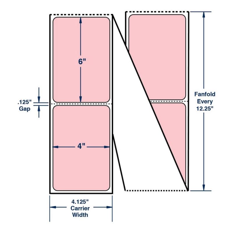 4" x 6" One Across Direct Thermal Labels. Color: Pastel Pink. (2000 Labels Per Stack, 2 Stacks Per Carton)