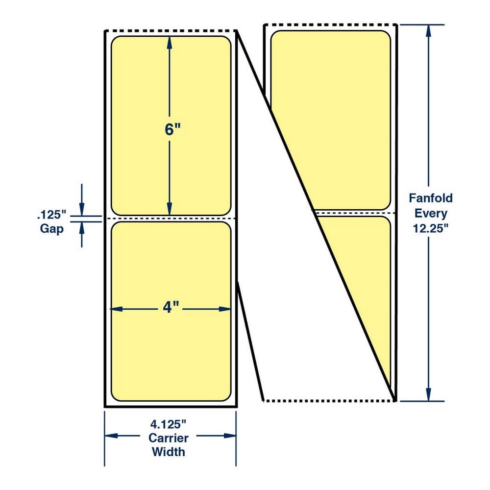4" x 6" One Across Direct Thermal Labels. Color: Pastel Yellow. (2000 Labels Per Stack, 2 Stacks Per Carton)
