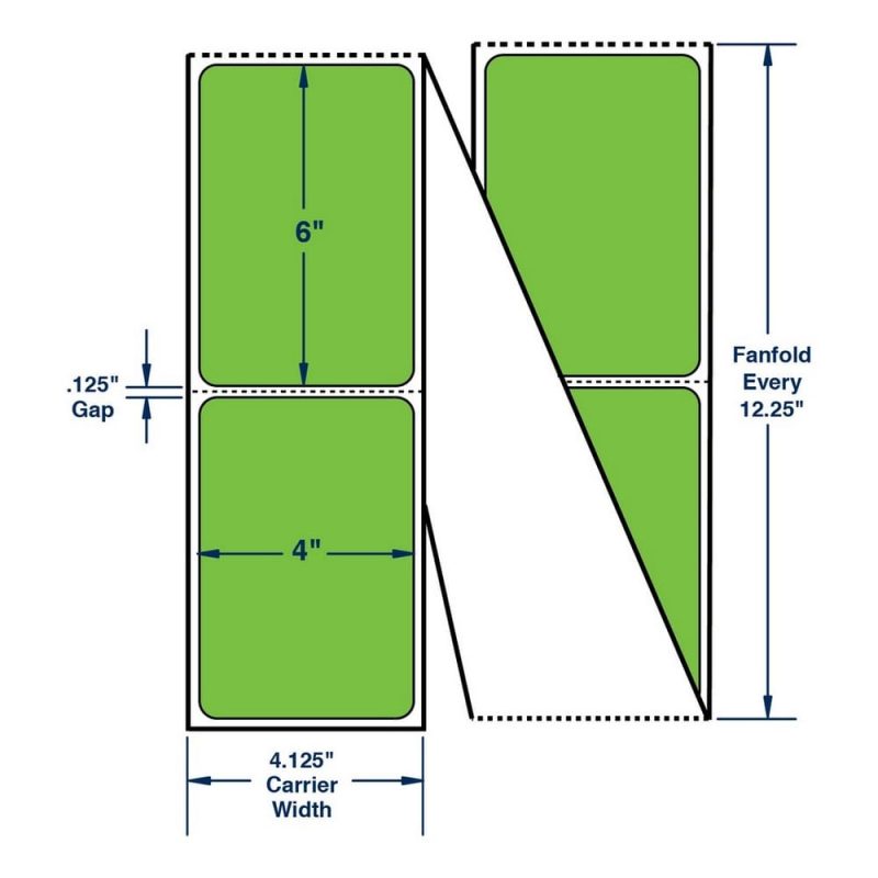 4" x 6" One Across Direct Thermal Labels. Color: Green. (2000 Labels Per Stack, 2 Stacks Per Carton)