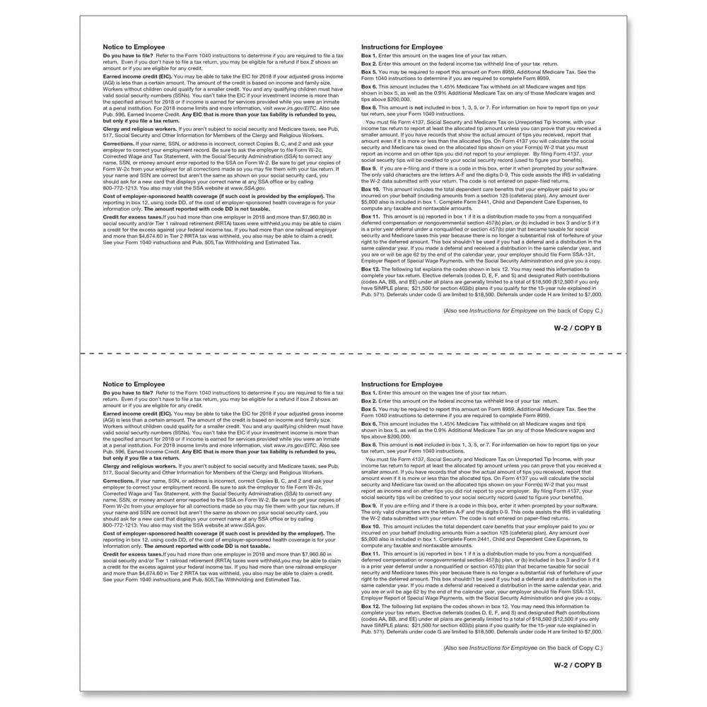 W-2 Employee Copy B 2-Up, Pack of 500 (1000 Forms) - Image 2