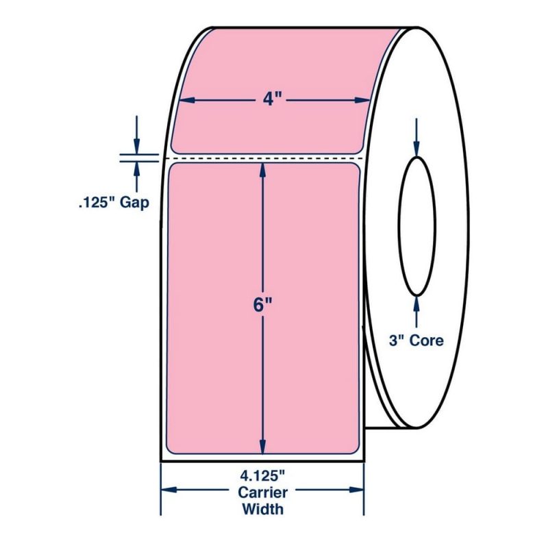 4" x 6" One Across Direct Thermal Labels. Color: Pastel Pink. (1000 Labels Per Roll, 4 Rolls per Carton)