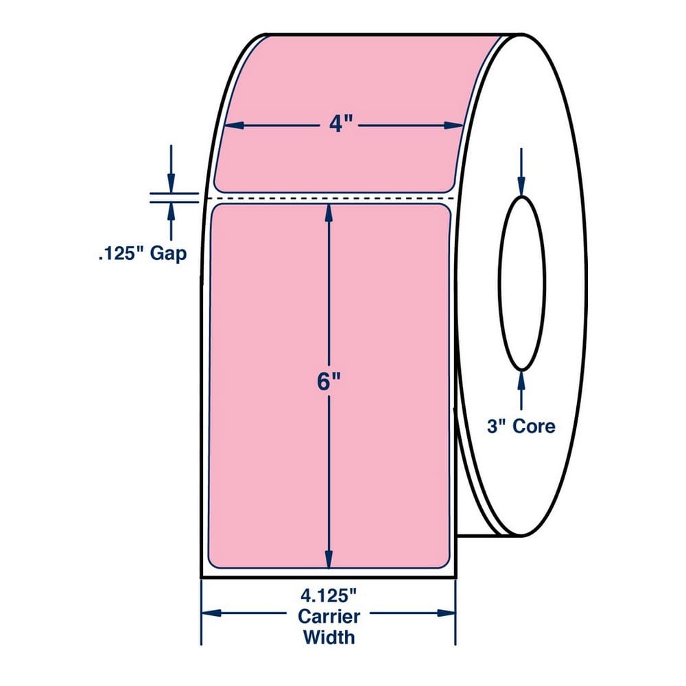 4" x 6" One Across Direct Thermal Labels. Color: Pastel Pink. (1000 Labels Per Roll, 4 Rolls per Carton)