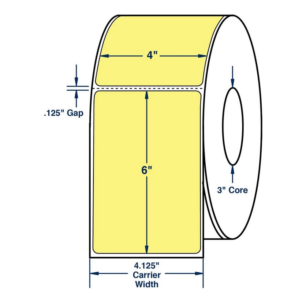 4" x 6" One Across Direct Thermal Labels. Color: Pastel Yellow. (1000 Labels Per Roll, 4 Rolls per Carton) - Image 2