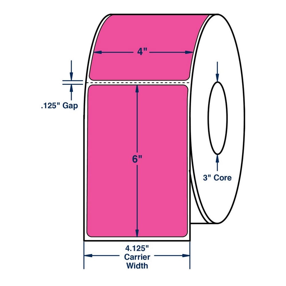4" x 6" One Across Direct Thermal Labels. Color: Fluorescent Pink. (1000 Labels Per Roll, 4 Rolls per Carton) - Image 2