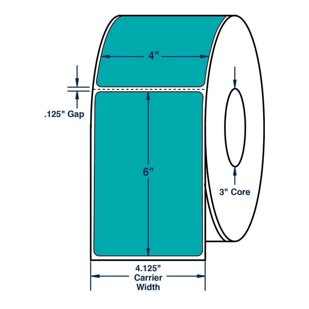 4" x 6" One Across Direct Thermal Labels. Color: Fluorescent Blue. (1000 Labels Per Roll, 4 Rolls per Carton) - Image 2