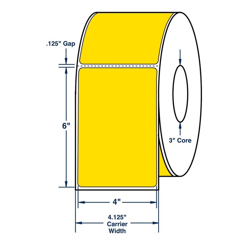 4" x 6" One Across Direct Thermal Labels. Color: Fluorescent Yellow. (1000 Labels Per Roll, 4 Rolls per Carton)
