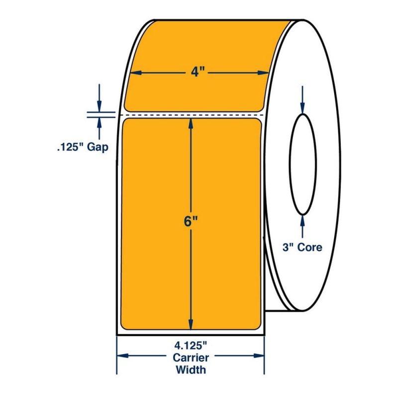 4" x 6" One Across Direct Thermal Labels. Color: Fluorescent Orange. (1000 Labels Per Roll, 4 Rolls per Carton)