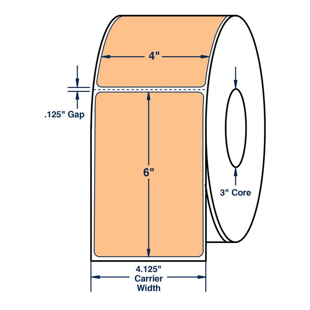 4" x 6" One Across Direct Thermal Labels. Color: Pastel Orange. (1000 Labels Per Roll, 4 Rolls per Carton) - Image 2