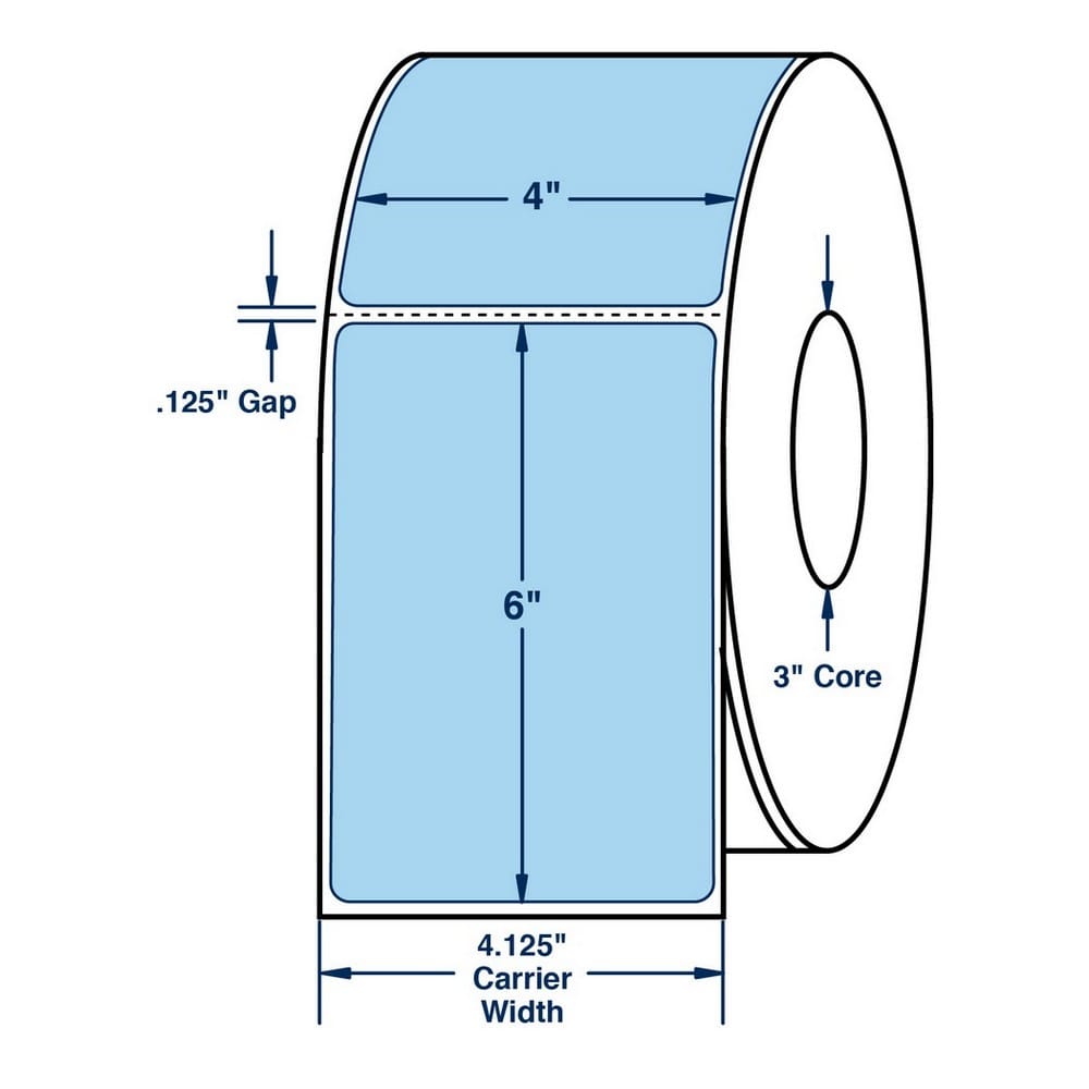 4" x 6" One Across Direct Thermal Labels. Color: Pastel Blue. (1000 Labels Per Roll, 4 Rolls per Carton) - Image 2