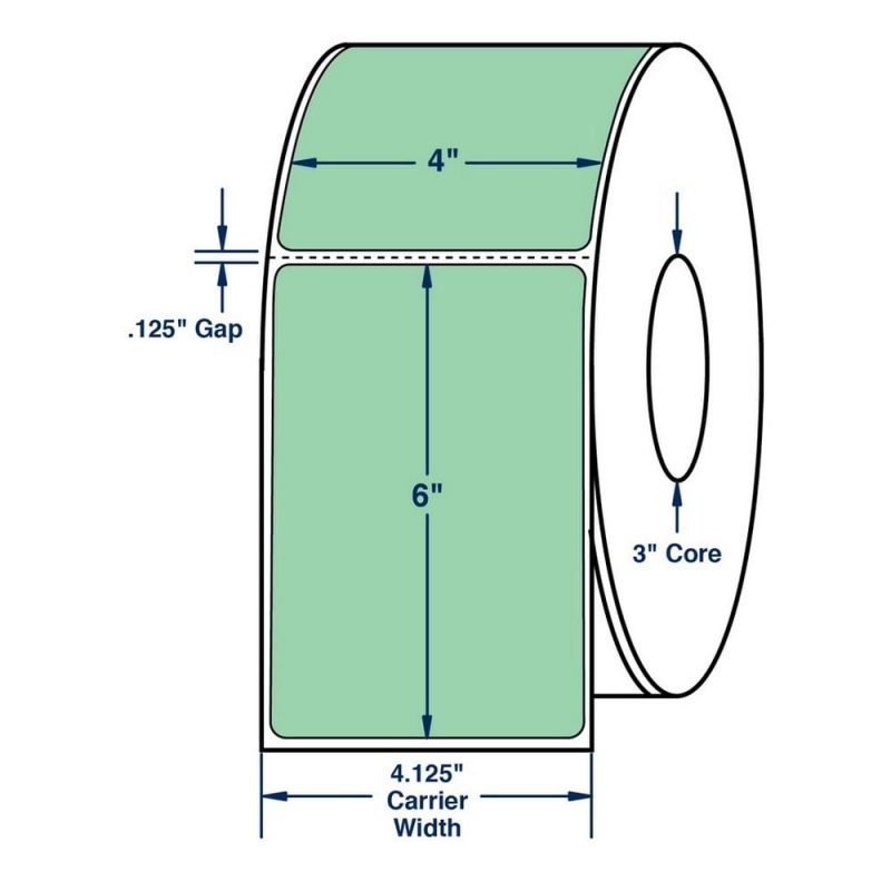 4" x 6" One Across Direct Thermal Labels. Color: Pastel Green. (1000 Labels Per Roll, 4 Rolls per Carton)