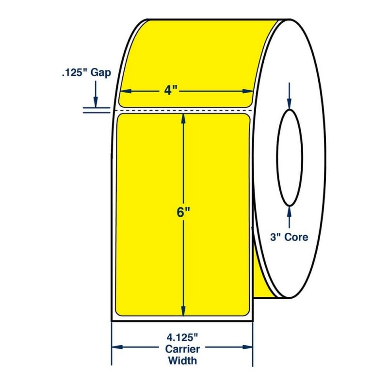 4" x 6" One Across Direct Thermal Labels. Color: Pantone Yellow. (1000 Labels Per Roll, 4 Rolls per Carton)