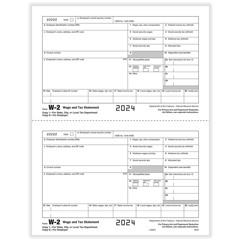 TFP W-2 Employer’s Copy D and/or State, City Or Local Copy 2- Pack of 1000