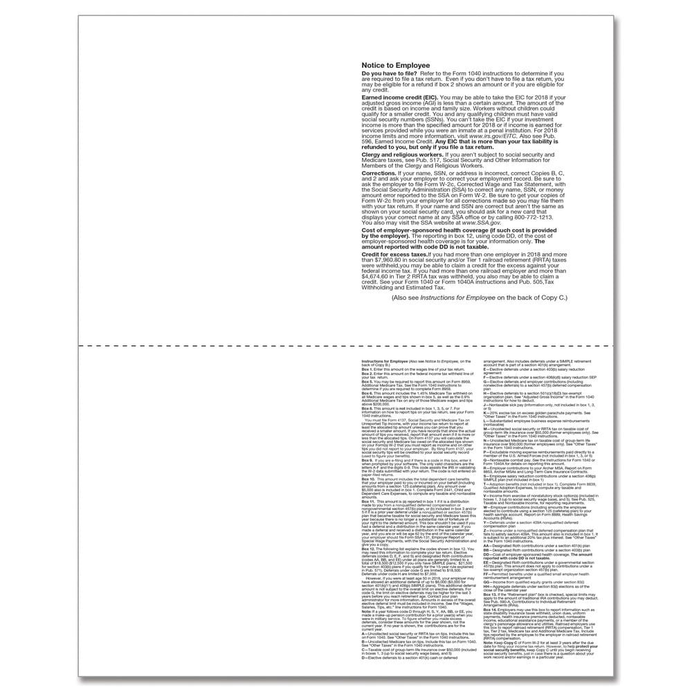 W-2 Employee Copy B,C,2 and 2/Extra Copy, 4-Up (Box), Pack of 500 - Image 2