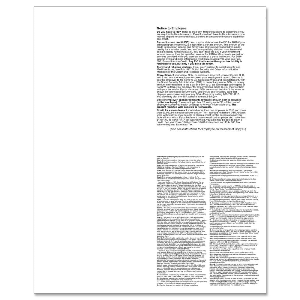 TFP W-2 P-Style 4-Up Employee’s Copies B, C, 2, 2 Combined - Pack of 100 - Image 2